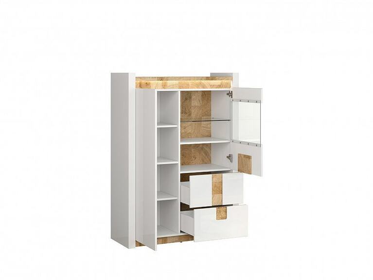 Vitrína ALAMEDA REG1W1D2S bílý lesk/dub westminster