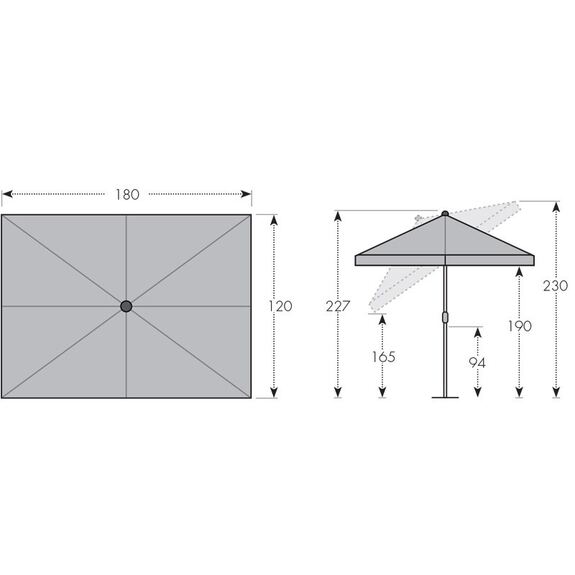 ACTIVE 180 x 120 cm – balkónový naklápěcí slunečník