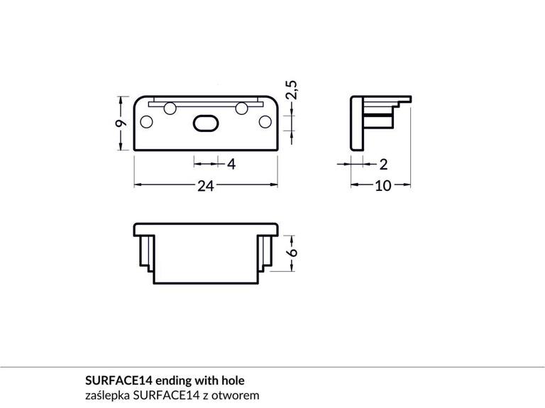 Koncovka WIRELI SURFACE14 šedá s otvorem, pár