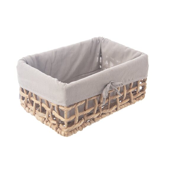 Košík vodní hyacint+textil 31x21x14,5 cm šedá