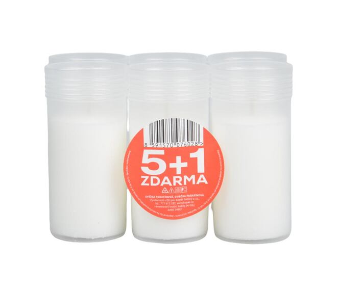Svíčka parafínová 5+1 ZDARMA, bílá 6 x 80g