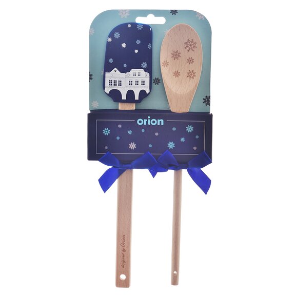 Stěrka kuch. sil./dřevo+vařečka DOMKY modrá