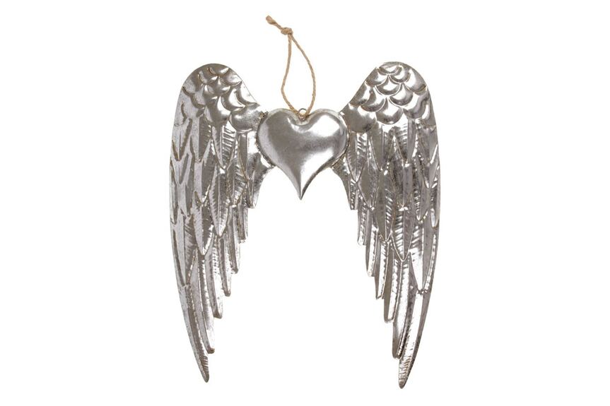 Křídla se srdíčkem UM0743 kovová dekorace na zavěšení, barva stříbrná 10ks
