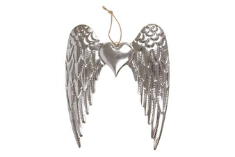 Křídla se srdíčkem UM0743 kovová dekorace na zavěšení, barva stříbrná 10ks