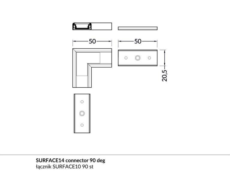 Spojka rohová WIRELI SURFACE14 - 90° hliník anoda, ks