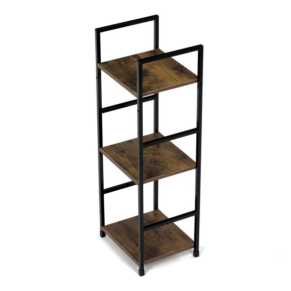 Regál, 3 police, dekor staré dřevo, MDF, černý lak