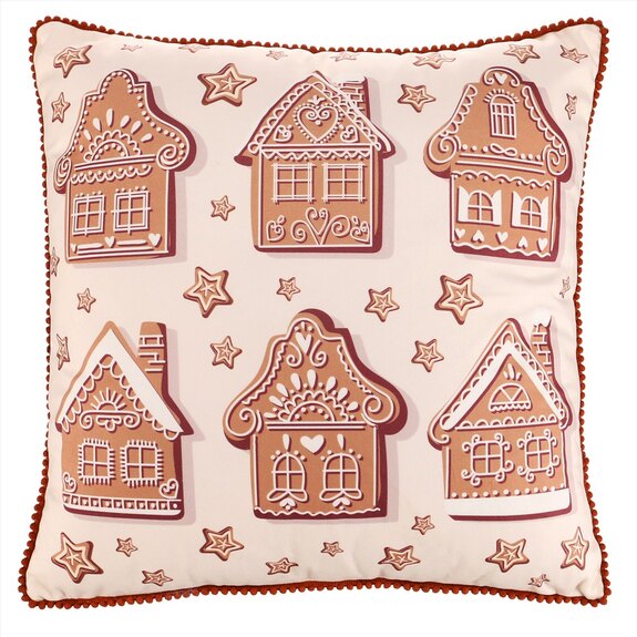 Polštář - motiv s domky, sametový, 45 x 45 cm