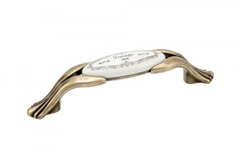 Úchytka TULIP Vintage 96 starozlatá/porcelán krémový/motiv