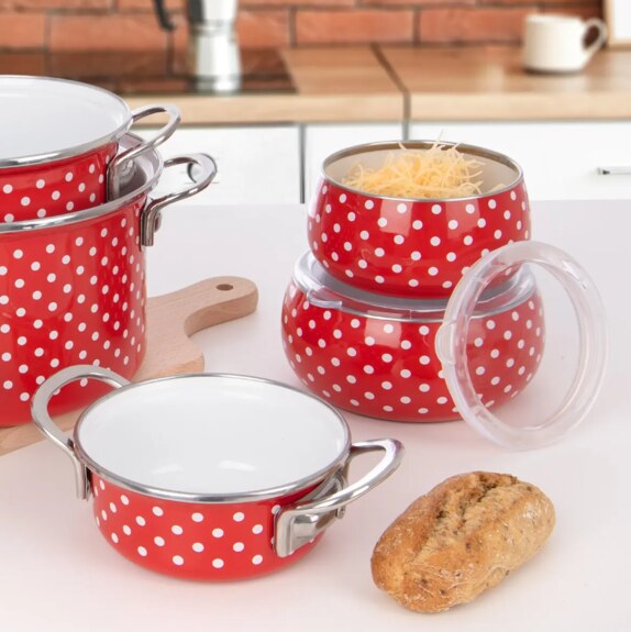 Miska smalt TEČKA Lem+víčko pr. 15,5 cm