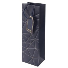 Taška papír dárková na víno mřížka 12x9x36 cm modrá