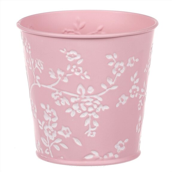 Obal kovový v růžové barvě s bílými růžemi.