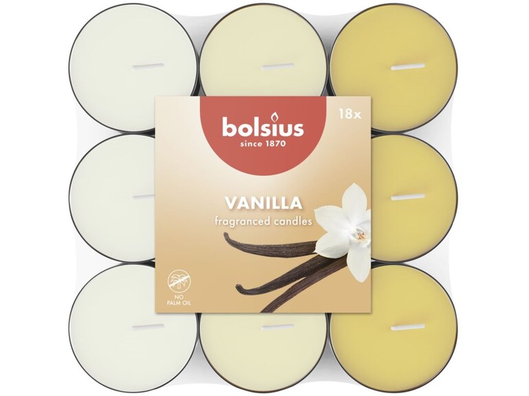 Bolsius Čajové 18ks Vanilla basic tříbarevné, vonné svíčky