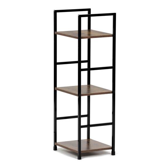 Regál, 3 police, dekor staré dřevo, MDF, černý lak