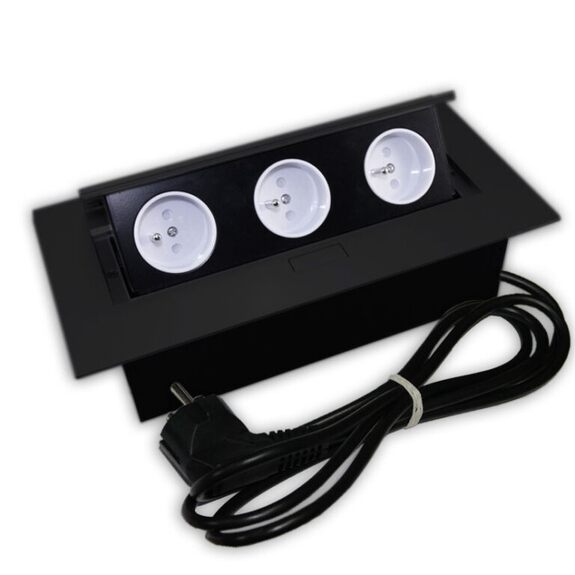 Zapojená stolová vyklápěcí zásuvka 3 x DeskSocket Flexi grafit