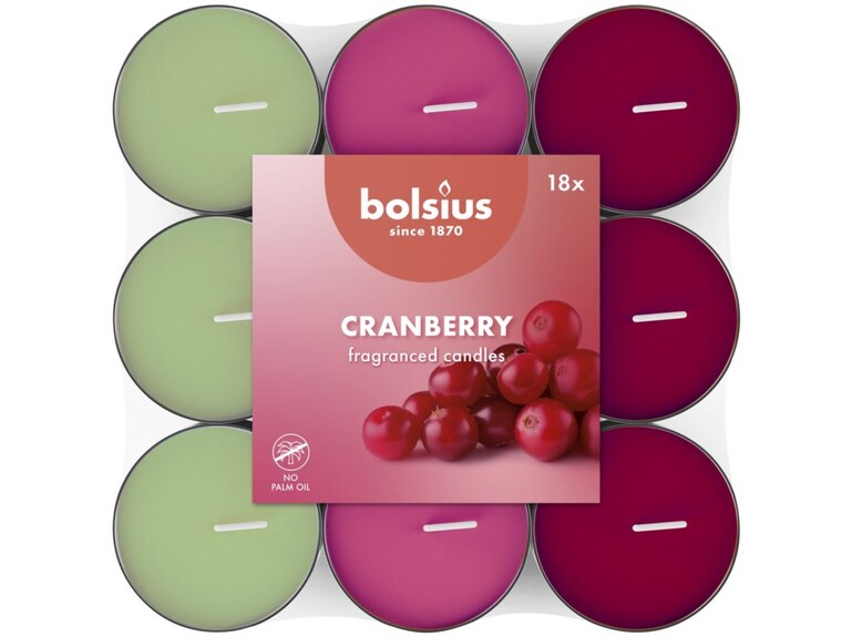Bolsius Čajové 18ks Cranberry basic tříbarevné, vonné svíčky