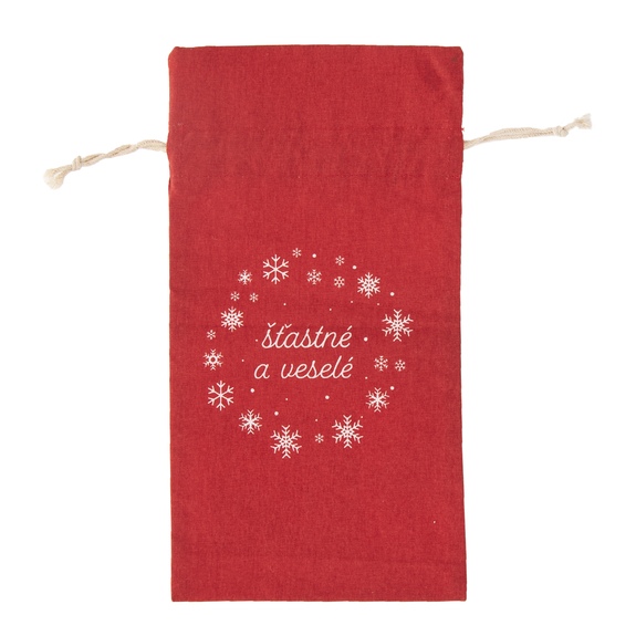 Sáček bavlna zatahovací na víno Vánoce 31x14,5 cm