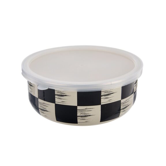 Miska smalt ŠACHOVNICE Lem+UH víčko pr. 15,5 cm