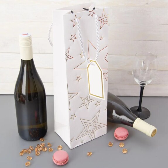 Taška papír dárková na víno hvězda 12x9x36 cm bílá