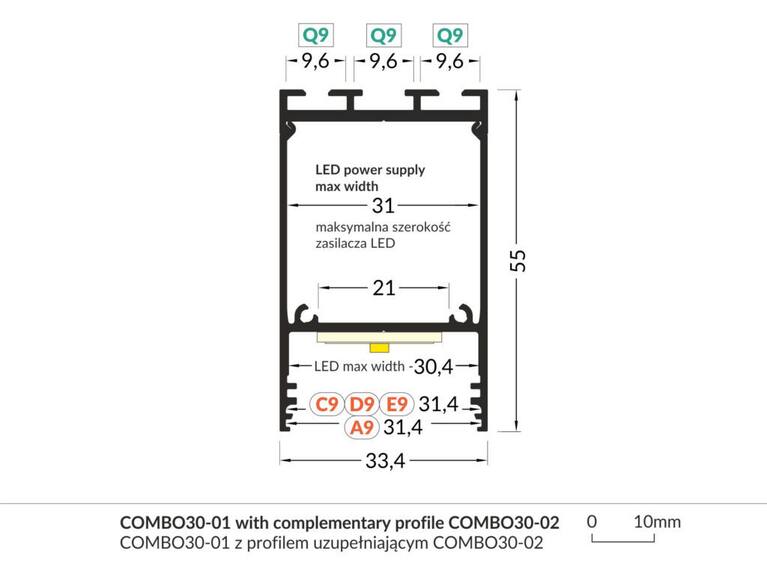 Profil WIRELI COMBO30-01 černý elox, 2m (metráž)