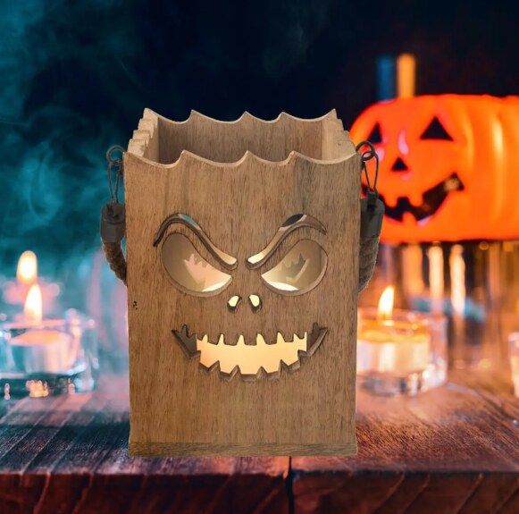 Svícen dřevo MANGO Halloween