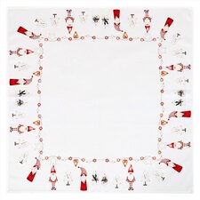 Ubrus bílý - vánoční, okraje se skřítky, 100% polyester, 80 x 80 cm.