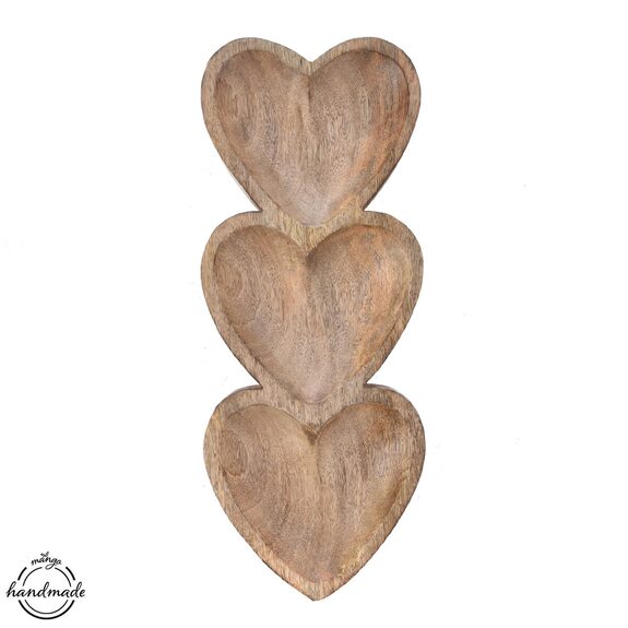 Miska dřevo MANGO srdce servír. dělená 40,5x16 cm