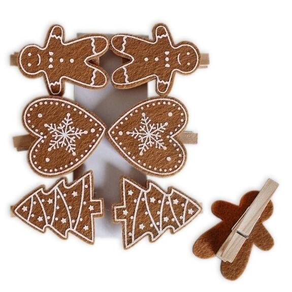 Perníčky kolíček filc/dřevo 6ks/5cm