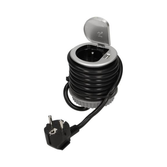 Zásuvka RING 1 x USB 5 V DC (2,4 A) / 1 x 230 V AC (16 A) stříbrná