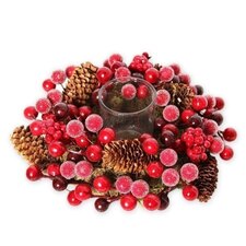 Svícen jeřabina pvc/sklo pr.19cm červená