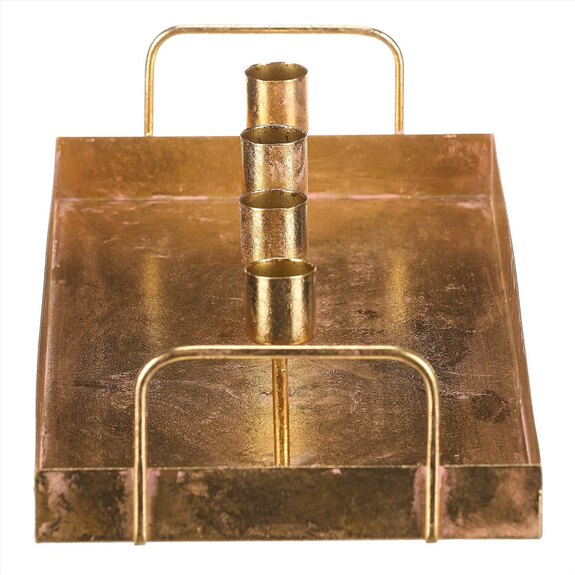 Svícen kovový - na 4 kónické svíčky, obdélníkový, barva zlatá.