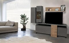 SALMA obývací stěna + LED, grafit/dub taxo