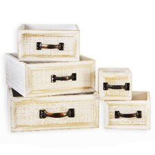 Šuplíky dřevo 5ks bílá patina