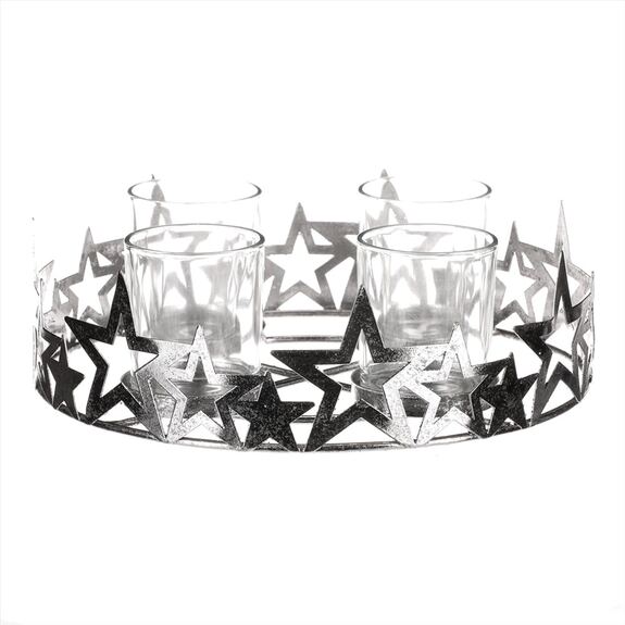 Svícen kovový adventní, stříbrný.