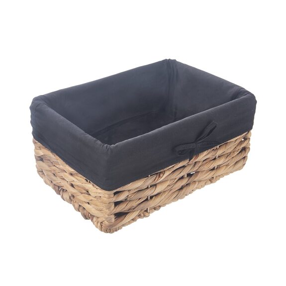 Košík vodní hyacint+textil 31x21x14,5 cm černá