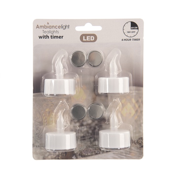 Svíčka UH dekor. čajová LED+časovač 4 ks §