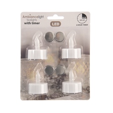Svíčka UH dekor. čajová LED+časovač 4 ks §