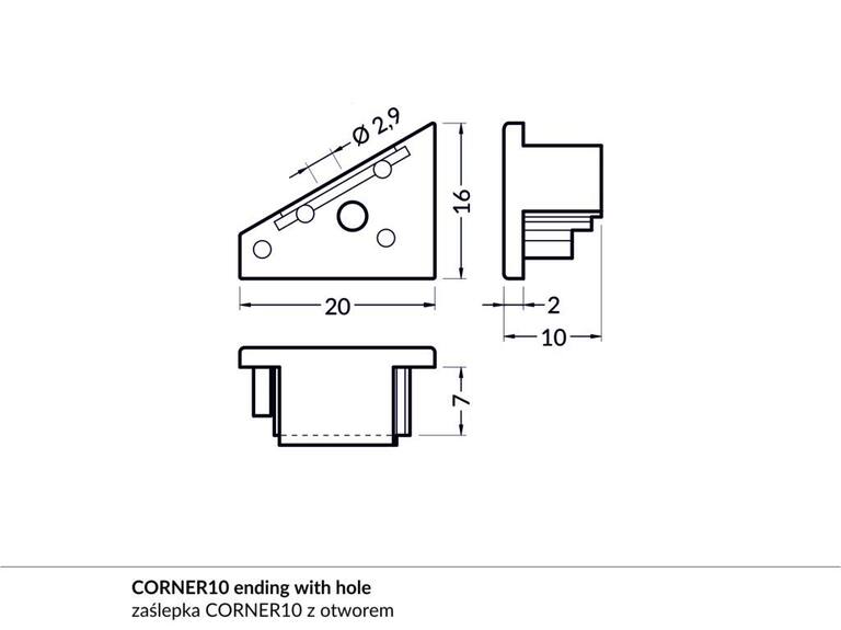 Koncovka WIRELI CORNER10 šedá s otvorem, pár