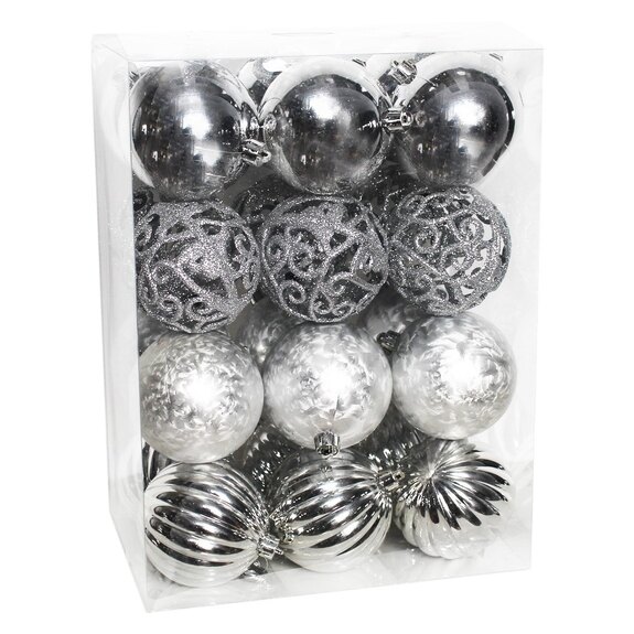 Baňky pvc 24ks/8cm stříbrná