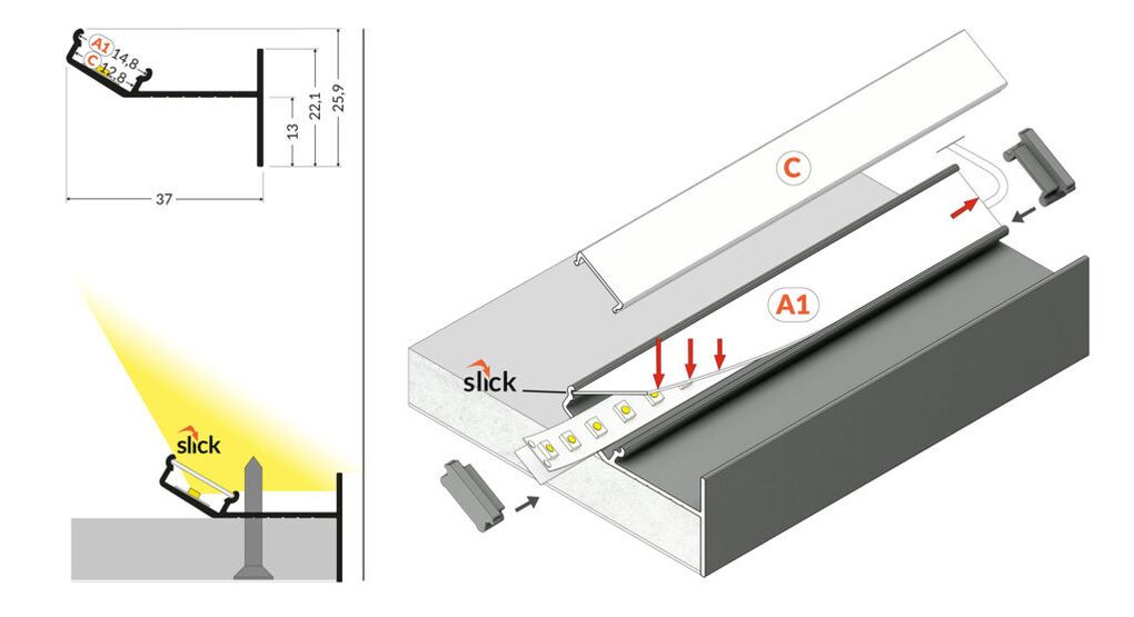 Profil WIRELI GLOW12 UP  A1C bílý lak, 2m (metráž)