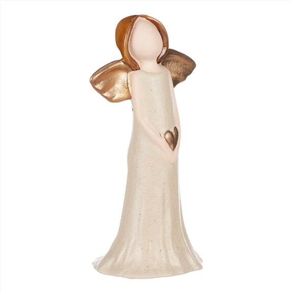 Anděl držící srdce se zlatými křídly, keramika