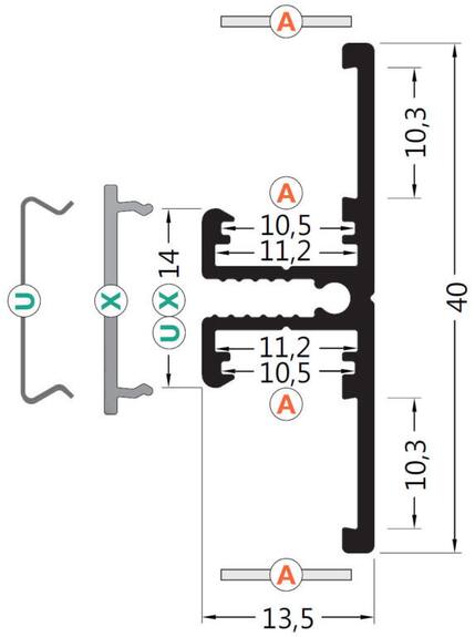 Profil WIRELI20 BACK A/UX hliník anoda 2m (metráž)