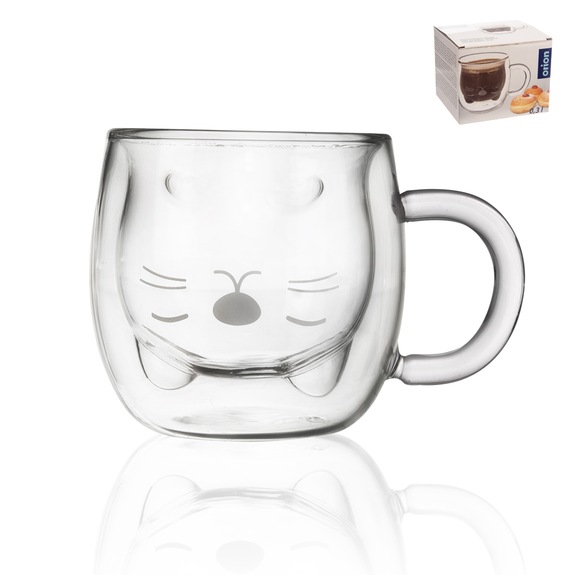 Hrnek dvoustěnné sklo DOUBLE kočka 0,3 l