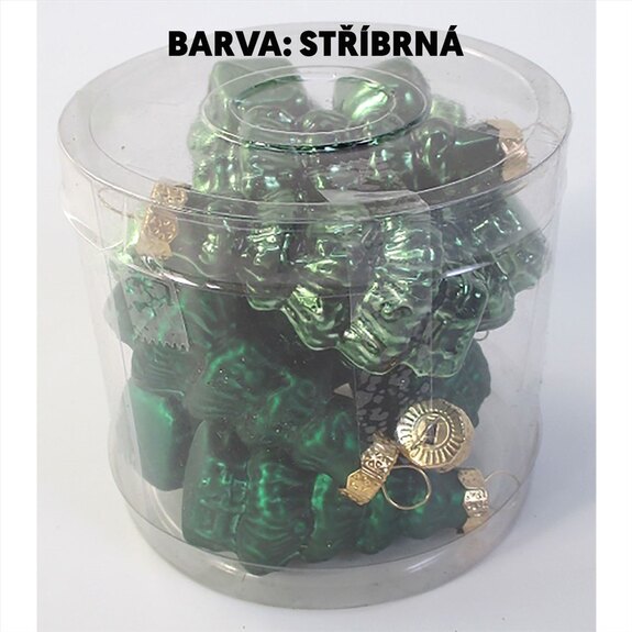 Ozdoby skleněné-tvar stromu, stříbrné, pr. 5cm, cena za 1 balení (11 ks)