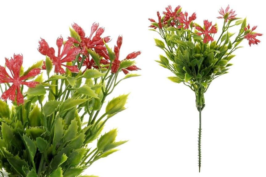 Květina umělá plastová.  Barva červená temná