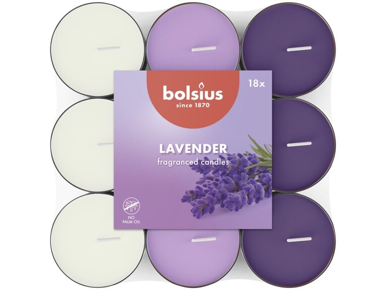 Bolsius Čajové 18ks Lavender basic tříbarevné, vonné svíčky