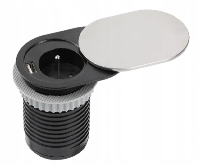 Zásuvka ELIPSA 1 x USB 5 V DC (2,4 A) / 1 x 230 V AC (16 A) stříbrná