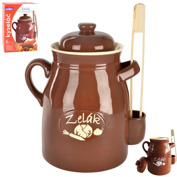 Hrnec ker. na nakládání+víko, kleště 6 l zelák