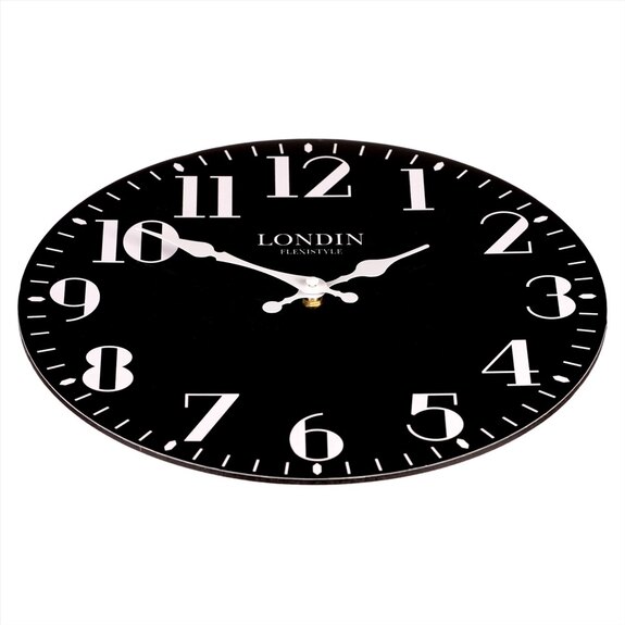 Hodiny nástěnné - černé, bílé číslice, MDF, 34 cm