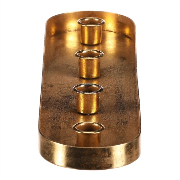 Svícen kovový - na 4 kónické svíčky, oválný, barva zlatá.