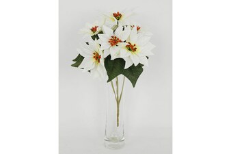 Puget vánočních růží, poinsécek bílých (7hlav). Květina umělá UK-0033